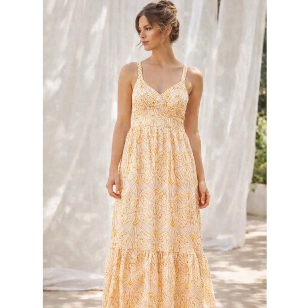 LOFT Orange & White Cotton Smocked Cutout Back Eyelet Long Maxi Sundress Size 6
